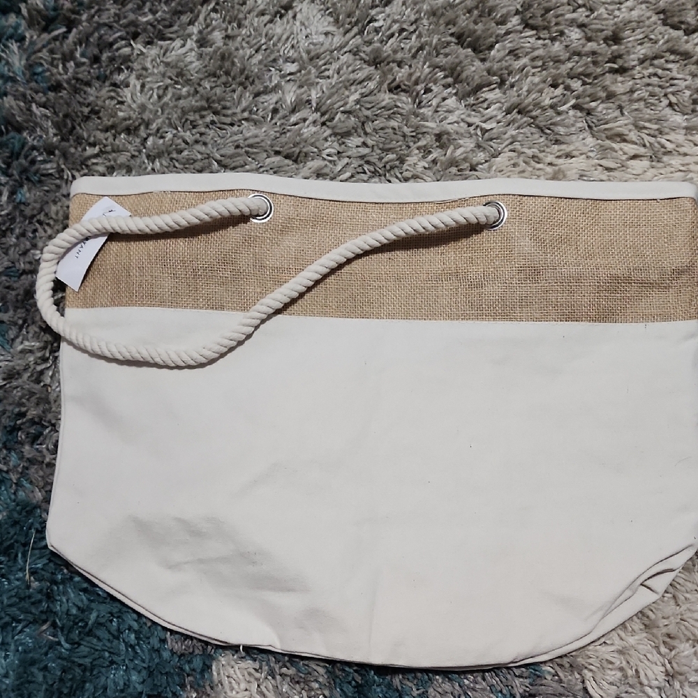 Beige and Cream Canvas Tote Bag